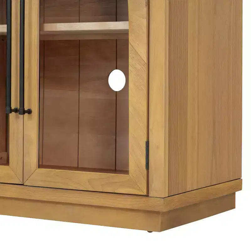 Bahut buffet 4 portes Luxystar avec grand rangement, portes en verre et étagères réglables pour salle à manger et salon, bois naturel