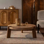 Table basse ronde en bois CLIHOME pour salon, Table basse rustique naturelle pour appartement