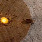 Table basse ronde en bois CLIHOME pour salon, Table basse rustique naturelle pour appartement