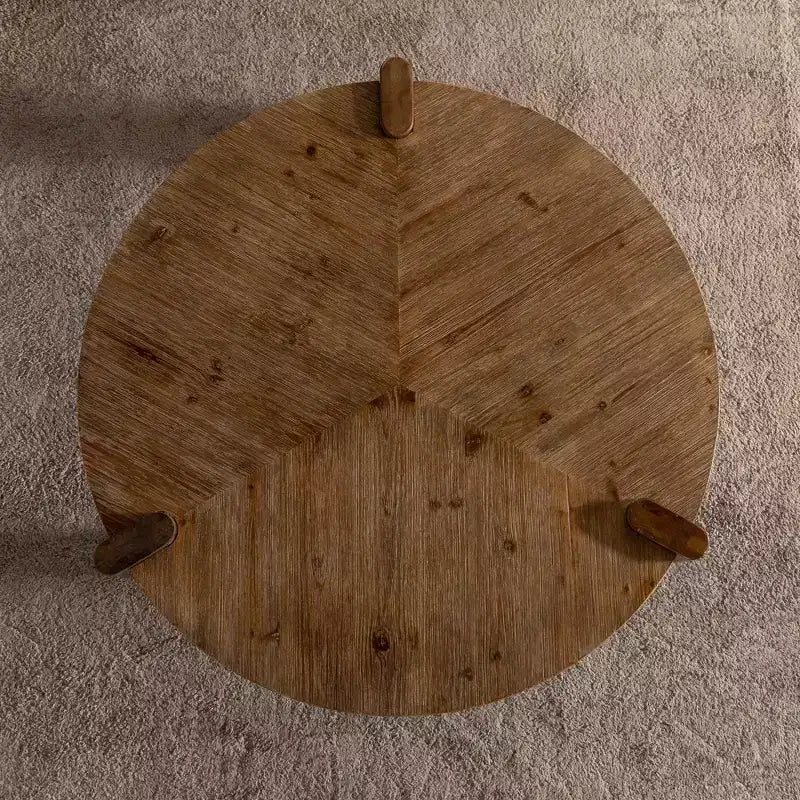 Table basse ronde en bois CLIHOME pour salon, Table basse rustique naturelle pour appartement