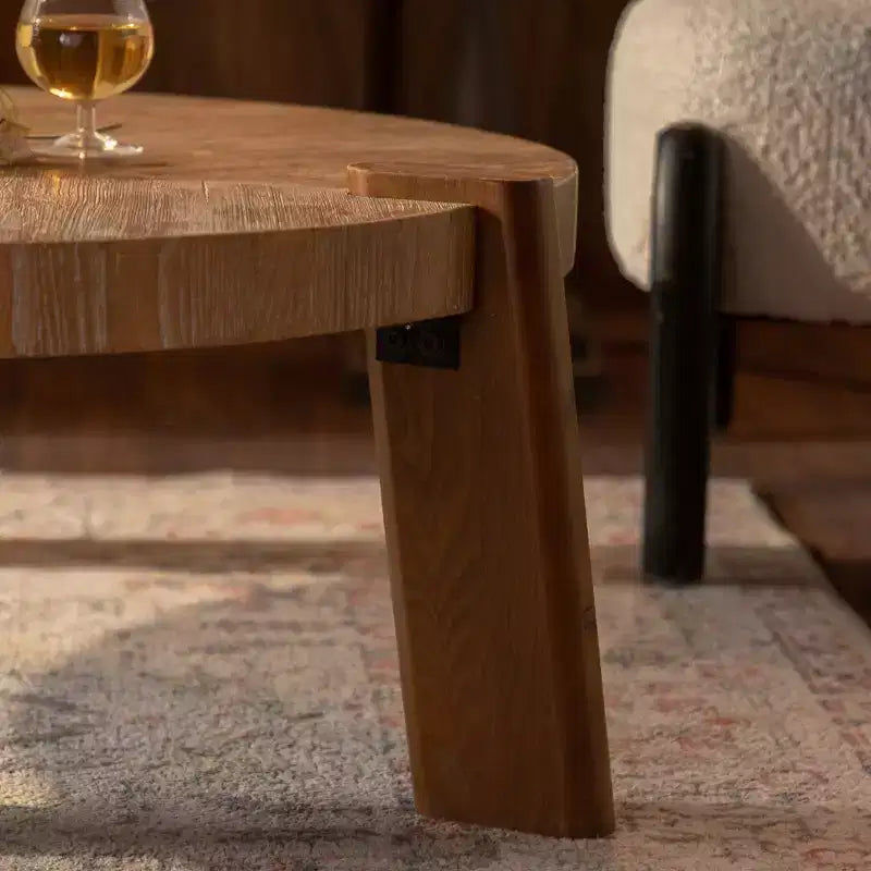 Table basse ronde en bois CLIHOME pour salon, Table basse rustique naturelle pour appartement