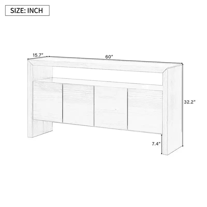 Luxystar Meuble Buffet Moderne avec 4 Portes et Étagère Ouverte, Console, Naturel