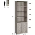 Bibliothèque de ferme Acekool avec portes, armoire de rangement et de présentation de 6 étagères de 181,3 cm de haut, gris rustique, lot de 2
