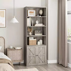 Bibliothèque de ferme Acekool avec portes, armoire de rangement et de présentation de 6 étagères de 181,3 cm de haut, gris rustique, lot de 2