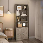 Bibliothèque de ferme Acekool avec portes, armoire de rangement et de présentation de 6 étagères de 181,3 cm de haut, gris rustique, lot de 2