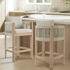 Spruce&Spring Modern Upholstered Acacia Wood Counter Barstool with Handwoven Rope Back for Indoor&Outdoor, Set of 2