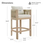 Tabouret de bar de comptoir moderne Spruce&Spring en bois d'acacia rembourré avec dossier en corde tressée à la main pour intérieur et extérieur, lot de 2