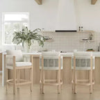 Tabouret de bar de comptoir moderne Spruce&Spring en bois d'acacia rembourré avec dossier en corde tressée à la main pour intérieur et extérieur, lot de 2