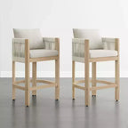 Tabouret de bar de comptoir moderne Spruce&Spring en bois d'acacia rembourré avec dossier en corde tressée à la main pour intérieur et extérieur, lot de 2