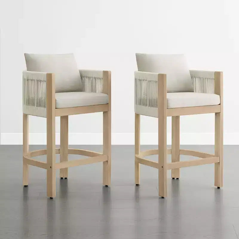 Tabouret de bar de comptoir moderne Spruce&Spring en bois d'acacia rembourré avec dossier en corde tressée à la main pour intérieur et extérieur, lot de 2