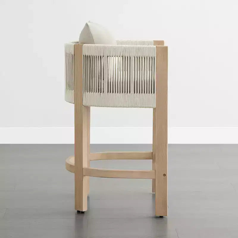 Tabouret de bar de comptoir moderne Spruce&Spring en bois d'acacia rembourré avec dossier en corde tressée à la main pour intérieur et extérieur, lot de 2