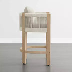 Tabouret de bar de comptoir moderne Spruce&Spring en bois d'acacia rembourré avec dossier en corde tressée à la main pour intérieur et extérieur, lot de 2