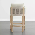 Tabouret de bar de comptoir moderne Spruce&Spring en bois d'acacia rembourré avec dossier en corde tressée à la main pour intérieur et extérieur, lot de 2