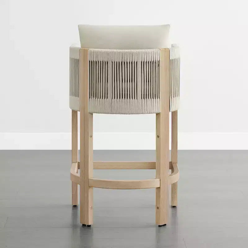 Tabouret de bar de comptoir moderne Spruce&Spring en bois d'acacia rembourré avec dossier en corde tressée à la main pour intérieur et extérieur, lot de 2