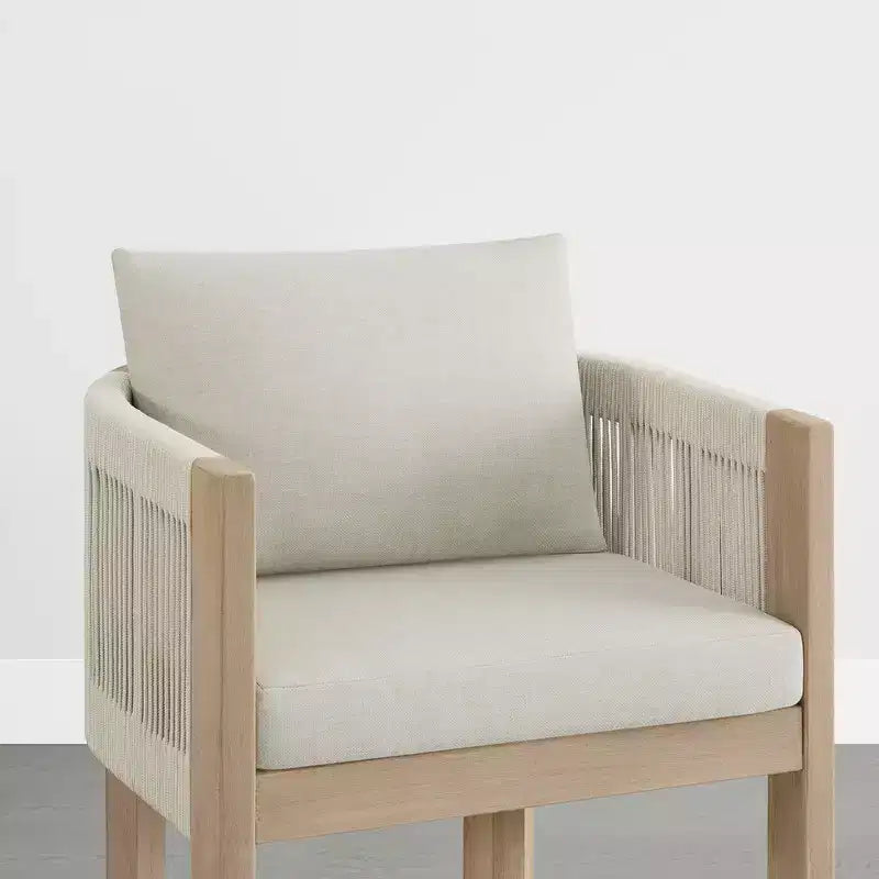 Tabouret de bar de comptoir moderne Spruce&Spring en bois d'acacia rembourré avec dossier en corde tressée à la main pour intérieur et extérieur, lot de 2