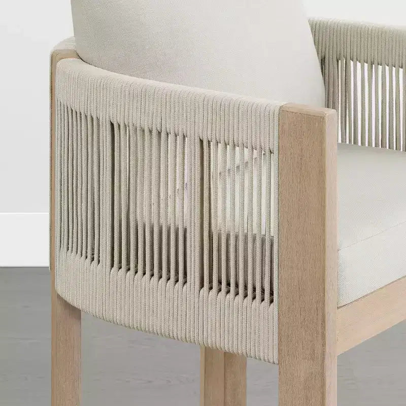 Tabouret de bar de comptoir moderne Spruce&Spring en bois d'acacia rembourré avec dossier en corde tressée à la main pour intérieur et extérieur, lot de 2