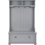 Porte-manteau Acekool en métal gris avec banc, patères et étagères de rangement ouvertes, organiseur compact pour entrée