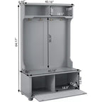 Porte-manteau Acekool en métal gris avec banc, patères et étagères de rangement ouvertes, organiseur compact pour entrée