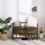 Banc d'entrée, banc à chaussures rétro en bois de 33 po avec boîte de rangement, porte-chaussures pour entrée, chambre, couloir, supporte 240 lb
