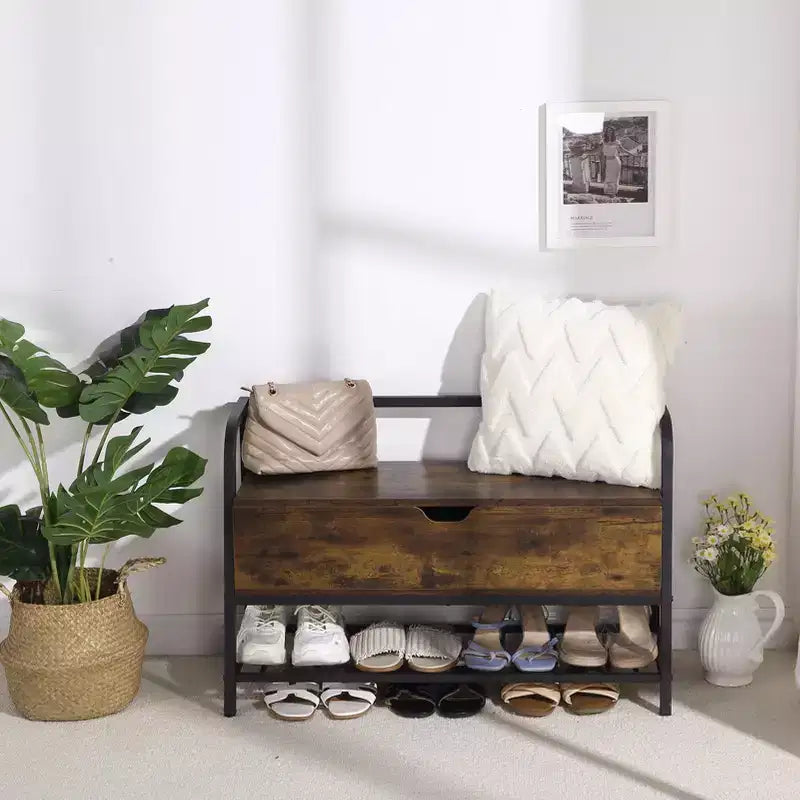Banc d'entrée, banc à chaussures rétro en bois de 33 po avec boîte de rangement, porte-chaussures pour entrée, chambre, couloir, supporte 240 lb