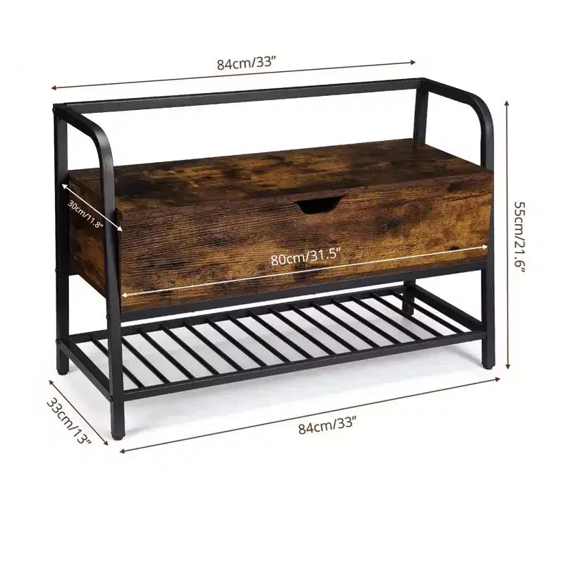 Banc d'entrée, banc à chaussures rétro en bois de 33 po avec boîte de rangement, porte-chaussures pour entrée, chambre, couloir, supporte 240 lb