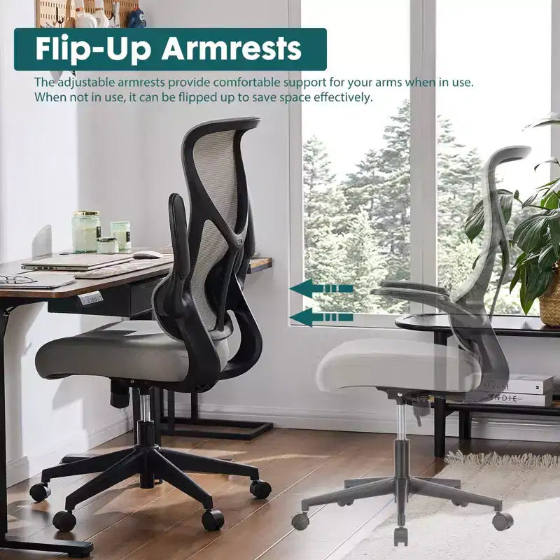 Chaise de bureau moderne Okak en maille réglable avec accoudoirs et soutien lombaire, chaise de bureau ergonomique pivotante pour le bureau et l'étude