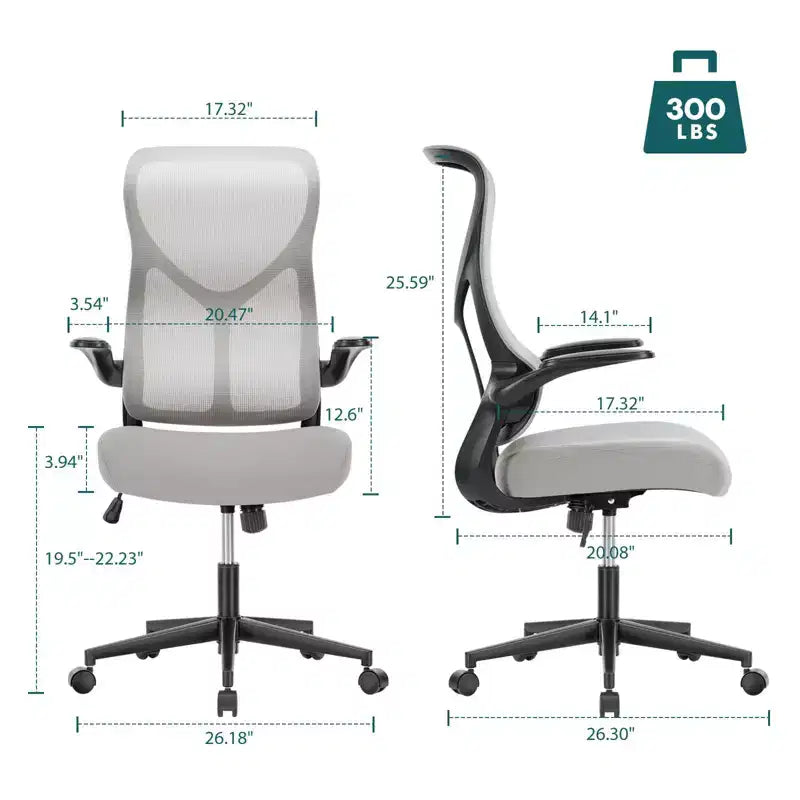 Chaise de bureau moderne Okak en maille réglable avec accoudoirs et soutien lombaire, chaise de bureau ergonomique pivotante pour le bureau et l'étude