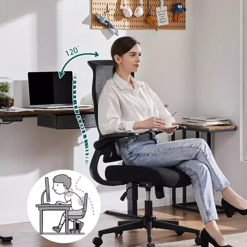 Chaise de bureau moderne Okak en maille réglable avec accoudoirs et soutien lombaire, chaise de bureau ergonomique pivotante pour le bureau et l'étude
