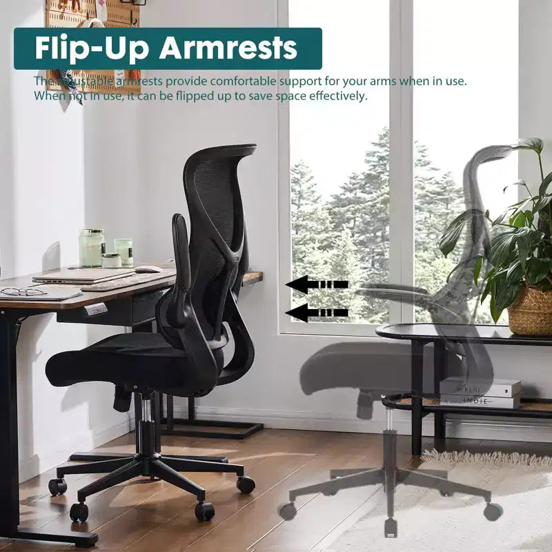 Chaise de bureau moderne Okak en maille réglable avec accoudoirs et soutien lombaire, chaise de bureau ergonomique pivotante pour le bureau et l'étude