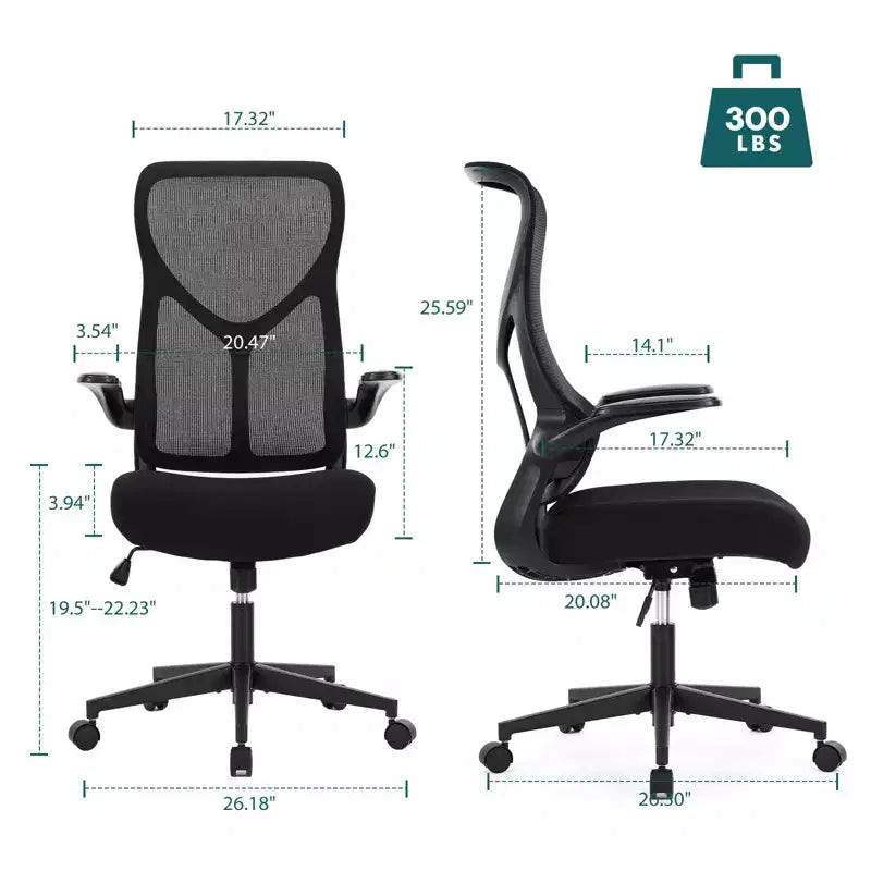 Chaise de bureau moderne Okak en maille réglable avec accoudoirs et soutien lombaire, chaise de bureau ergonomique pivotante pour le bureau et l'étude