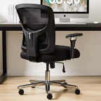 Chaise de bureau moderne Okak en maille réglable avec accoudoirs et soutien lombaire, chaise de bureau ergonomique pivotante pour le bureau et l'étude
