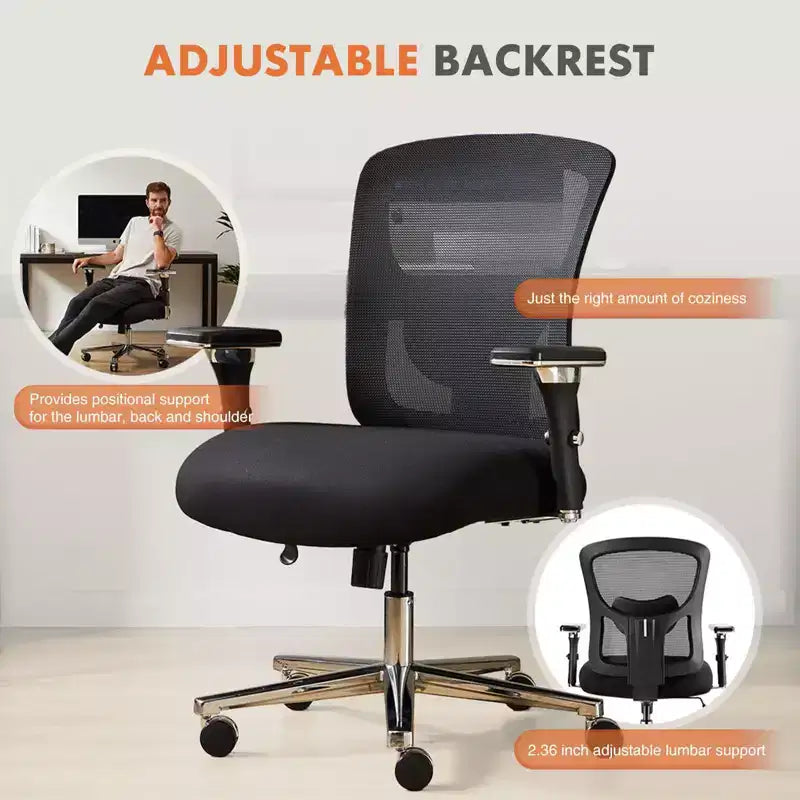 Chaise de bureau moderne Okak en maille réglable avec accoudoirs et soutien lombaire, chaise de bureau ergonomique pivotante pour le bureau et l'étude