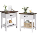 Acekool Nightstand Set of 2, White End Tables with Drawer and 2-Tier Storage Shelves, Side Tables for Bedroom, Living Room, Dorm