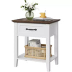 Acekool Lot de 2 tables de chevet, tables d'appoint blanches avec tiroir et étagères de rangement à 2 niveaux, tables d'appoint pour chambre à coucher, salon, dortoir