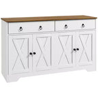 Bahut de ferme Okak, Buffet avec 4 portes et 2 tiroirs, Meuble de rangement pour salon, salle à manger, cuisine, Blanc
