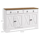 Bahut de ferme Okak, Buffet avec 4 portes et 2 tiroirs, Meuble de rangement pour salon, salle à manger, cuisine, Blanc