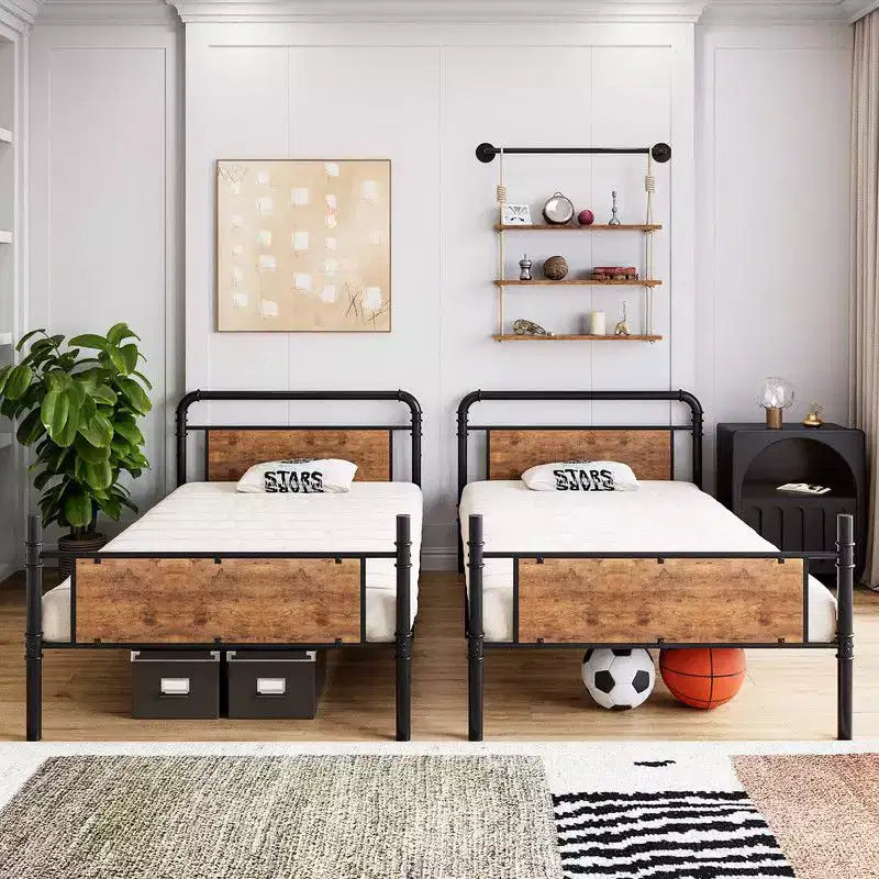 Coolmee Lit superposé jumeau sur jumeau, Lits superposés en métal avec barrières de sécurité et échelle intégrée, Convertible en 2 cadres de lit pour enfants et adolescents