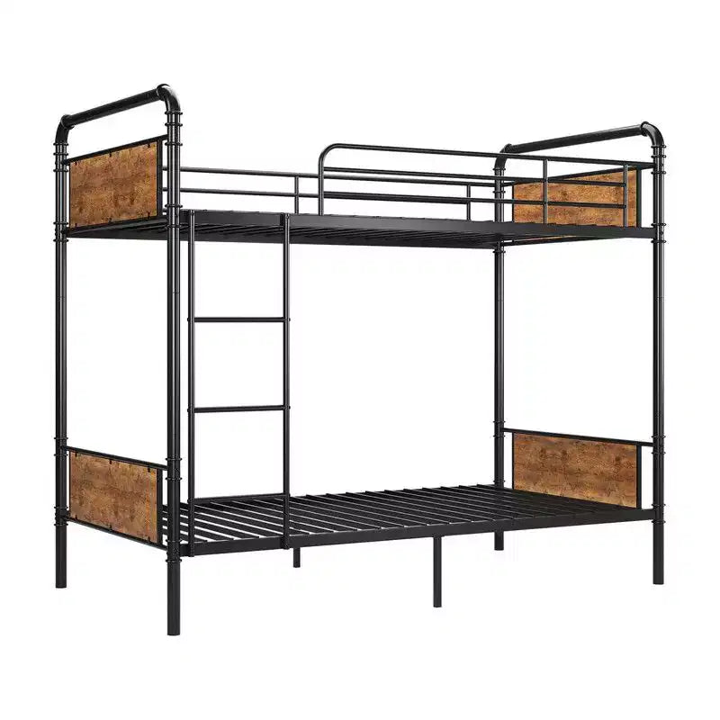 Coolmee Lit superposé jumeau sur jumeau, Lits superposés en métal avec barrières de sécurité et échelle intégrée, Convertible en 2 cadres de lit pour enfants et adolescents