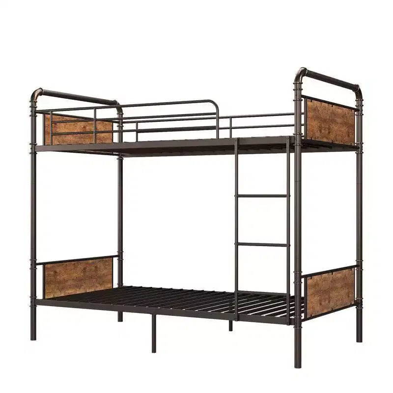 Coolmee Lit superposé jumeau sur jumeau, Lits superposés en métal avec barrières de sécurité et échelle intégrée, Convertible en 2 cadres de lit pour enfants et adolescents