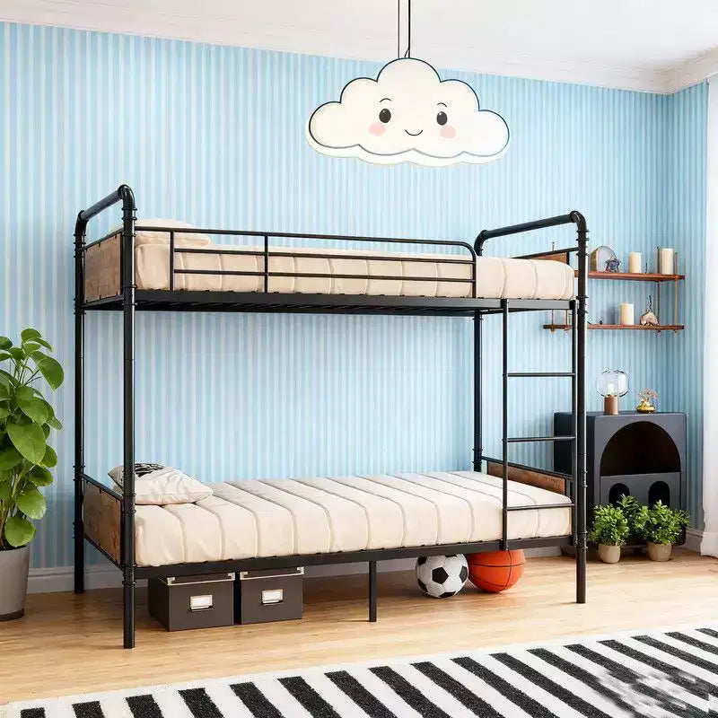 Coolmee Lit superposé jumeau sur jumeau, Lits superposés en métal avec barrières de sécurité et échelle intégrée, Convertible en 2 cadres de lit pour enfants et adolescents