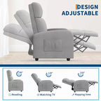 Fauteuil inclinable adulte confortable - Manuel, réglable, avec haut dossier, accoudoirs larges et poche latérale pour salon et cinéma maison