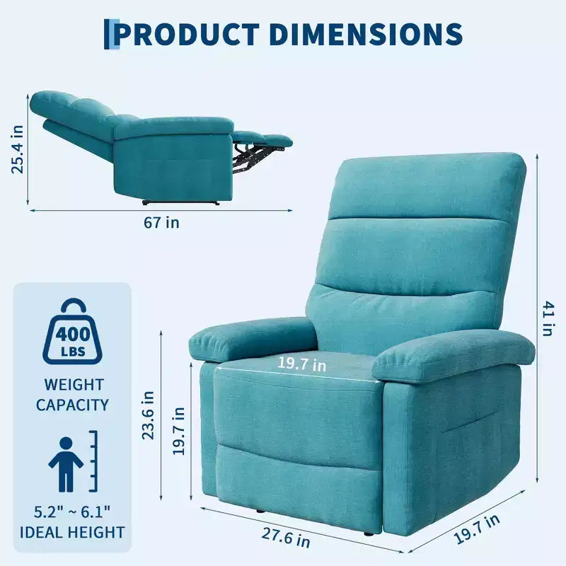 GustoWave Fauteuil inclinable manuel en tissu avec poche latérale, canapé simple réglable avec support dorsal ergonomique pour chambre d'enfant
