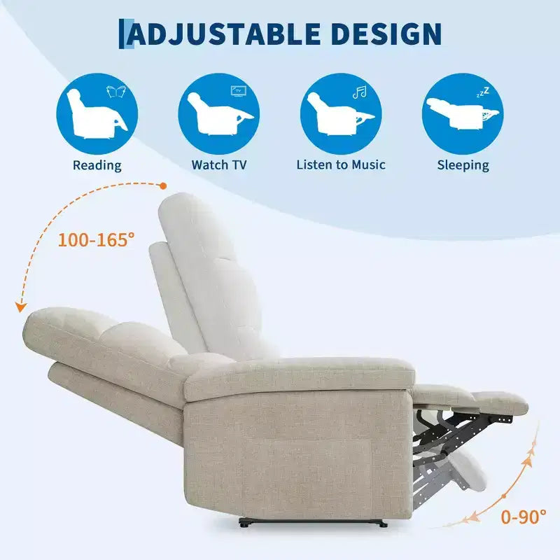 GustoWave Fauteuil inclinable manuel en tissu avec poche latérale, canapé simple réglable avec support dorsal ergonomique pour chambre d'enfant