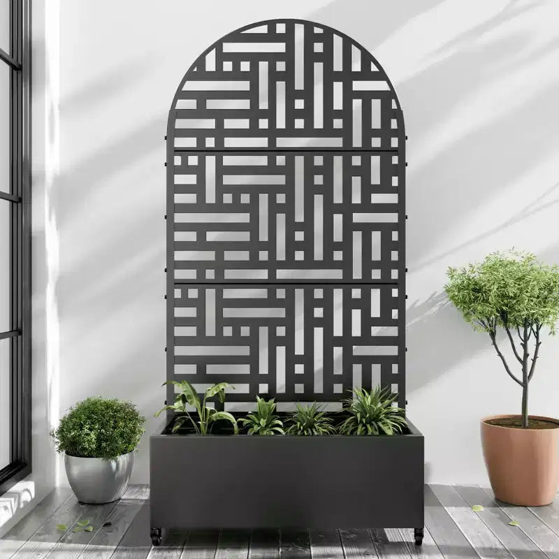 MAYEERTY Jardinière avec treillis en fer noir Arch Helen Street Style 01 72x35x16in Lot de 3 pièces