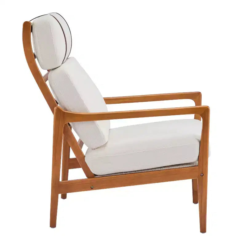 Fauteuil d'appoint moderne du milieu du siècle Homy Casa avec cadre en bois massif et coussins rembourrés, pour salon ou coin lecture, beige