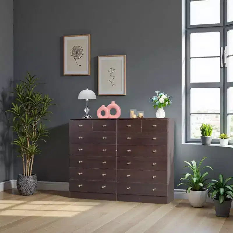 Commode Karl Home 7 tiroirs en panneaux de particules gris, 66 cm de large