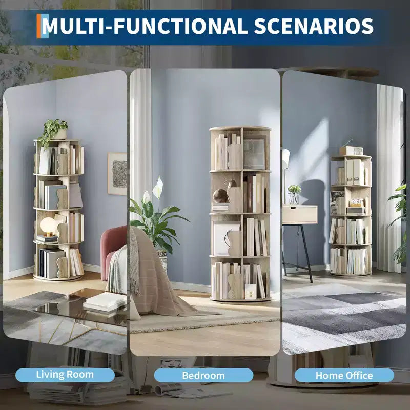 Étagère à Livres Pivotante, Bibliothèque sur Pied à 4 Niveaux avec Rangement, Petite Bibliothèque Rotative de 127 cm de Haut pour Chambre et Salon à Petit Espace