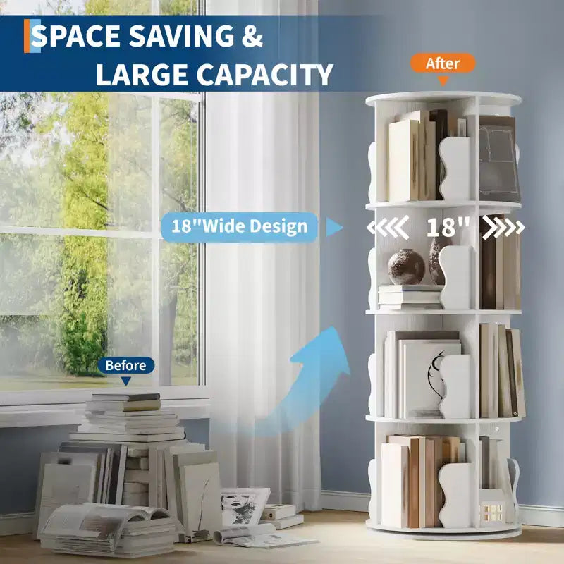 Étagère à Livres Pivotante, Bibliothèque sur Pied à 4 Niveaux avec Rangement, Petite Bibliothèque Rotative de 127 cm de Haut pour Chambre et Salon à Petit Espace