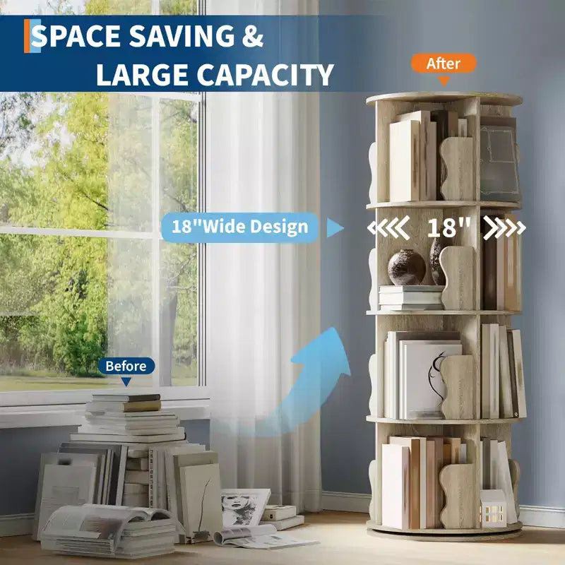 Étagère à Livres Pivotante, Bibliothèque sur Pied à 4 Niveaux avec Rangement, Petite Bibliothèque Rotative de 127 cm de Haut pour Chambre et Salon à Petit Espace