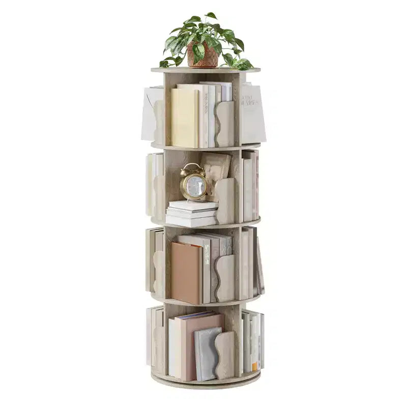 Étagère à Livres Pivotante, Bibliothèque sur Pied à 4 Niveaux avec Rangement, Petite Bibliothèque Rotative de 127 cm de Haut pour Chambre et Salon à Petit Espace